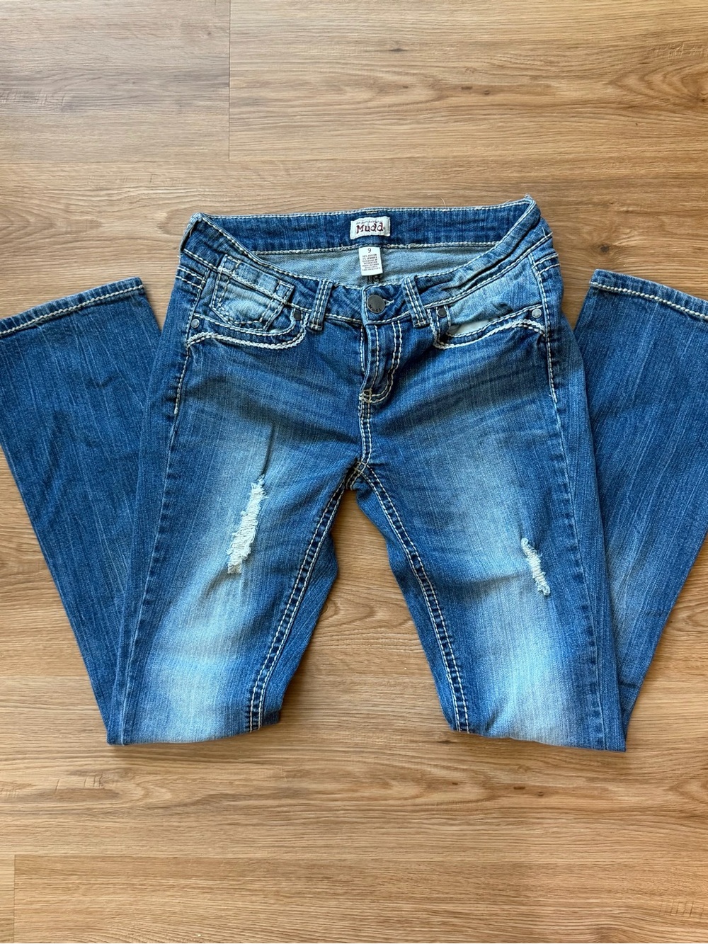 Mudd Women's Medium Blue Distressed Flare Jeans